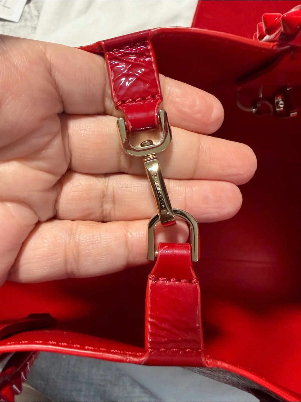 Christian Louboutin Red Patent Leather Tote Bag with Removable Pouch